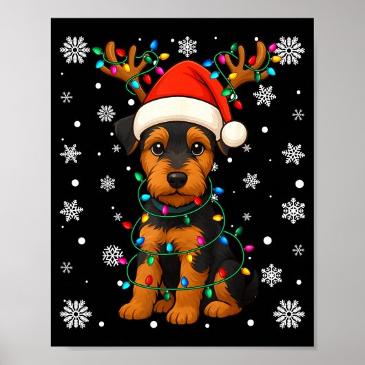 Christmas Santa Hat Reindeer Airedale Terrier Love Poster (Voorkant)
