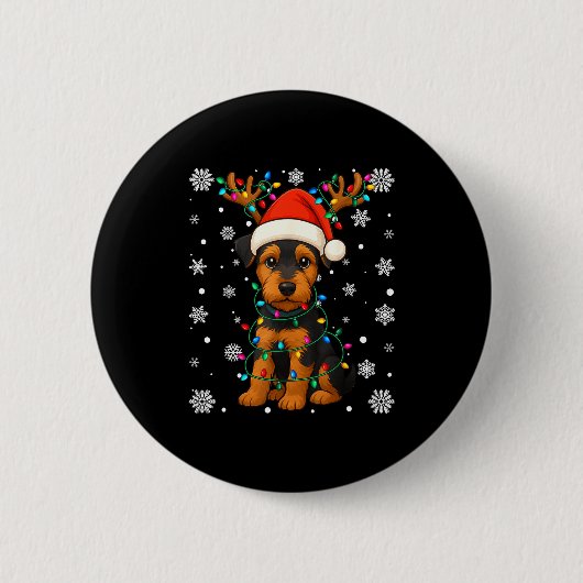 Christmas Santa Hat Reindeer Airedale Terrier Love Ronde Button 5,7 Cm (Voorkant)