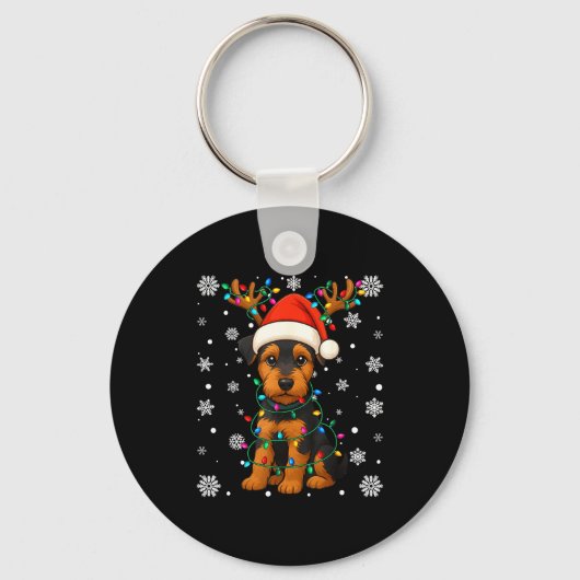 Christmas Santa Hat Reindeer Airedale Terrier Love Sleutelhanger (Voorkant)