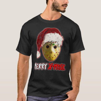 Christmas Santa Horror Hockey Mask XMask Funny Gif T-shirt