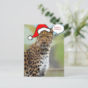 Christmas Santa leopard postcard 2 Feestdagenkaart