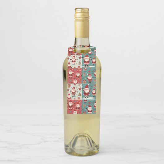 Christmas Santa Pattern Bottle Labels (Op fles)