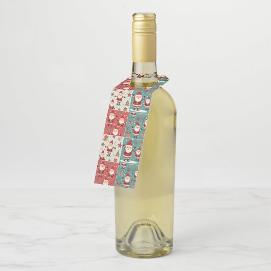 Christmas Santa Pattern Bottle Labels (Schuin)