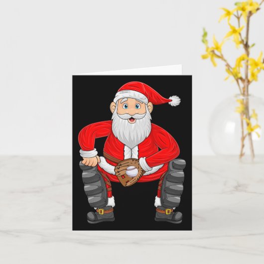 Christmas Santa Playing Baseball Catcher Xmas Srts Kaart (Gele Bloem)