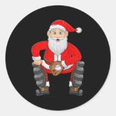 Christmas Santa Playing Baseball Catcher Xmas Srts Ronde Sticker (Voorkant)