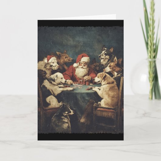Christmas Santa Playing Cards Dogs Playing Poker Kaart (Voorkant)