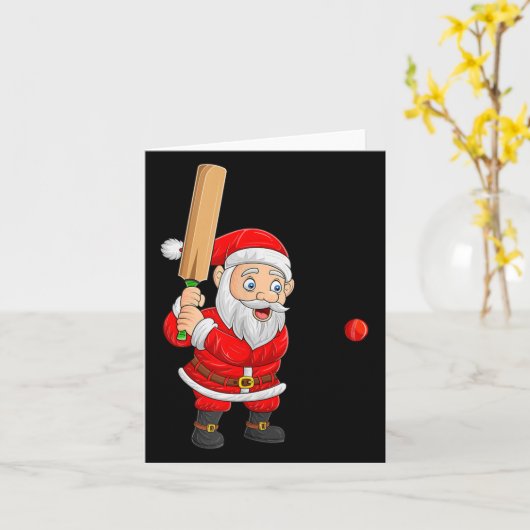 Christmas Santa Playing Cricket Xmas Funny Srts Pl Kaart (Gele Bloem)