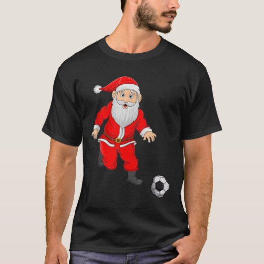 Christmas Santa Playing Soccer Football Xmas Srts  T-shirt (Voorkant)