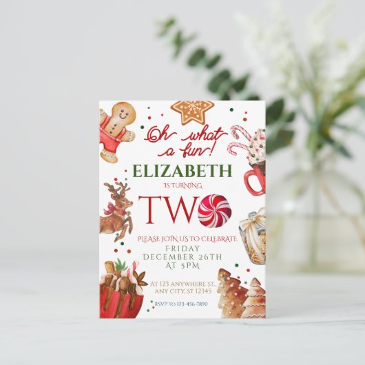 Christmas Santa Reindeer what a fun 2nd Birthday Briefkaart (Staand voorkant)