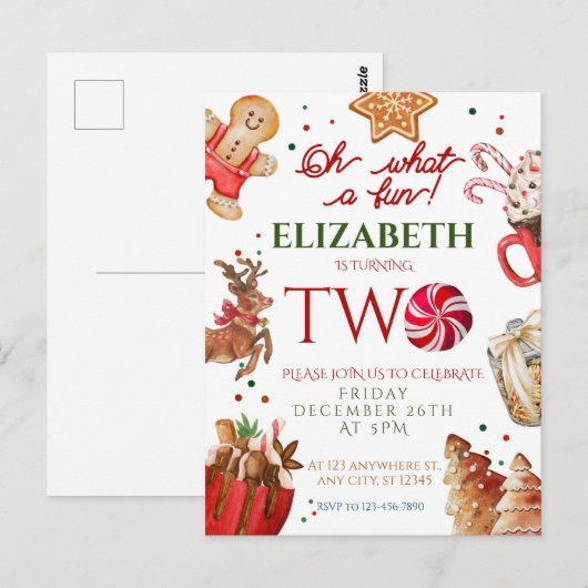 Christmas Santa Reindeer what a fun 2nd Birthday Briefkaart (Voorkant / Achterkant)