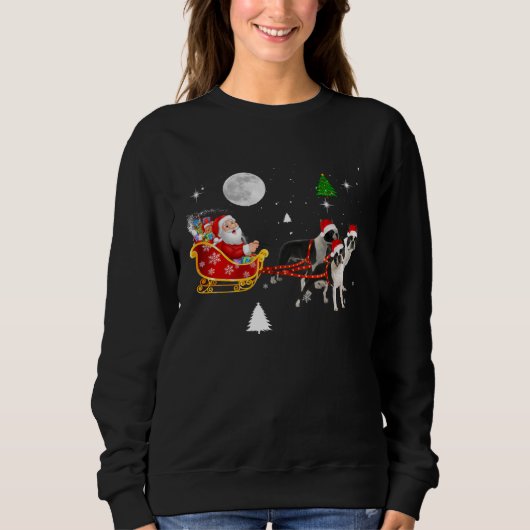 Christmas Santa Riding Boston Terrier Santa Hat Xm Trui (Voorkant)