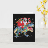 Christmas Santa Riding Dinosaur Funny Xmas Lights  Kaart (Gele Bloem)