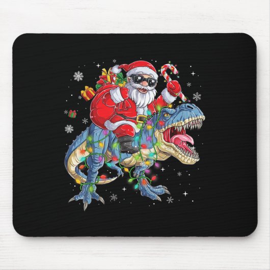 Christmas Santa Riding Dinosaur Funny Xmas Lights  Muismat (Voorkant)