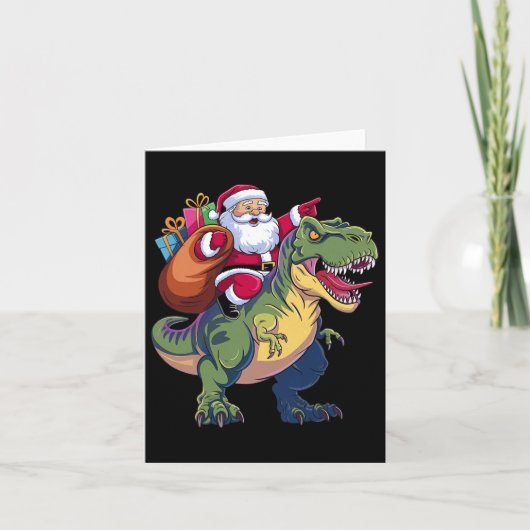 Christmas Santa Riding Dinosaur T-rex Boys Kinder Kaart (Voorkant)