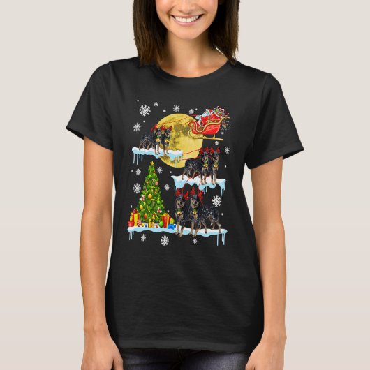 Christmas Santa Riding Miniature Pinscher Tree Lig T-shirt (Voorkant)