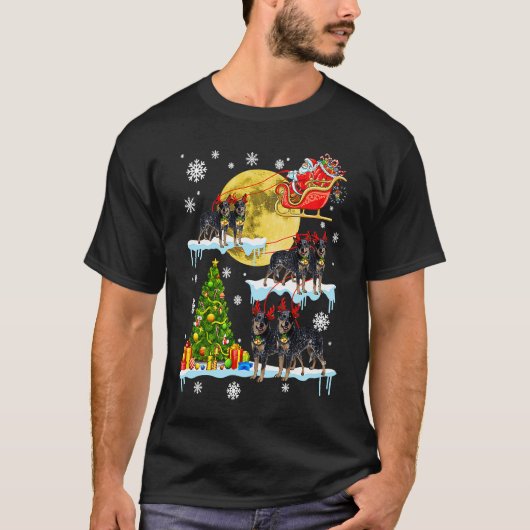 Christmas Santa Riding Miniature Pinscher Tree Lig T-shirt (Voorkant)