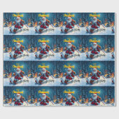 Christmas Santa Ski Cadeaupapier (Vlak)