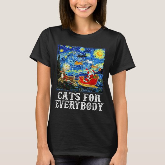 Christmas Santa Sleigh Cats For Everybody Starry N T-shirt (Voorkant)