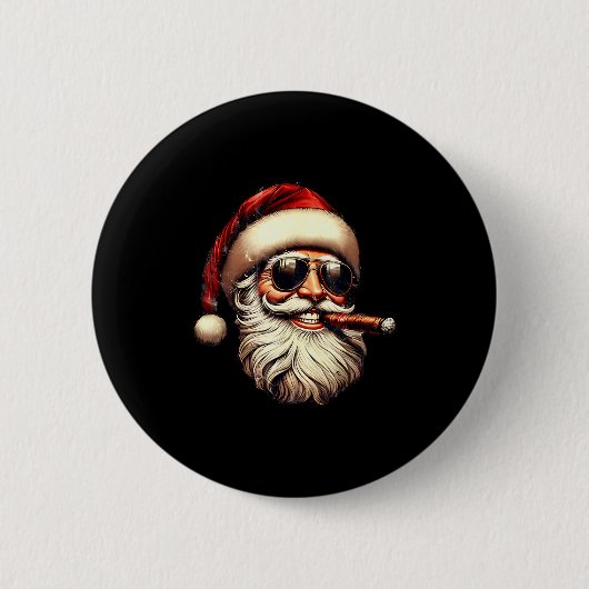 Christmas Santa Smoking Cigar With Sungl Cigar Smo Ronde Button 5,7 Cm (Voorkant)
