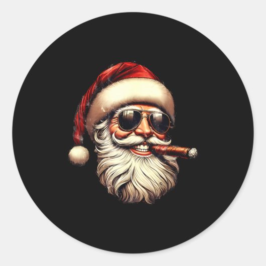 Christmas Santa Smoking Cigar With Sungl Cigar Smo Ronde Sticker (Voorkant)