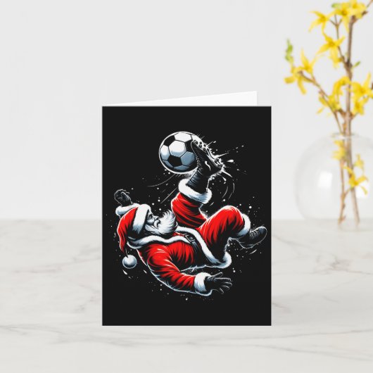 Christmas Santa Soccer Player Bicycle Kick Xmas Ba Kaart (Gele Bloem)