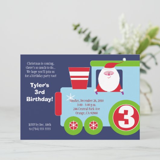 CHRISTMAS SANTA TRAIN 5x7 Birthday Uitnodiging (Staand voorkant)