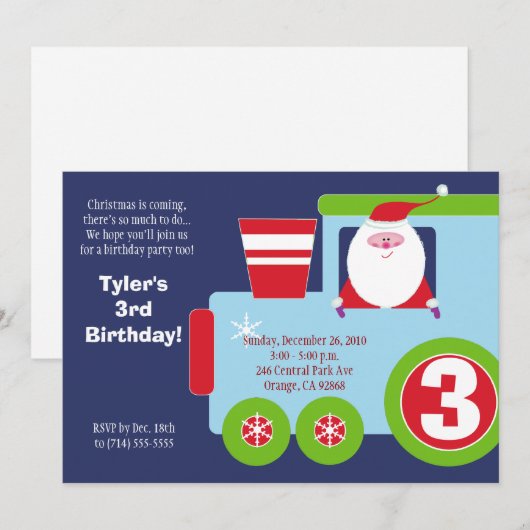 CHRISTMAS SANTA TRAIN 5x7 Birthday Uitnodiging (Voorkant / Achterkant)