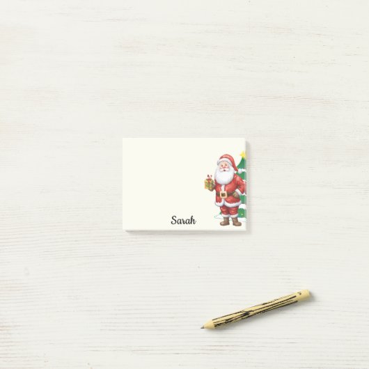 Christmas Santa Tree Naam toevoegen Schattige Seiz Post-it® Notes (Op bureau)