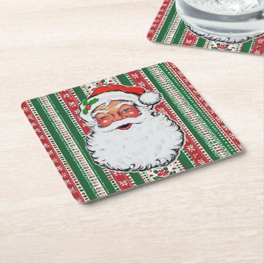 Christmas Santa Winks Classic Holiday Pattern 6 Kartonnen Onderzetters (Schuin)