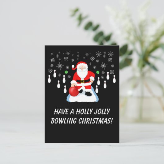 Christmas Santa's Bowling Holly Jolly Fun Briefkaart (Staand voorkant)
