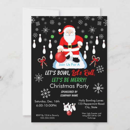 Christmas Santa's Bowling Party  Kaart (Voorkant)