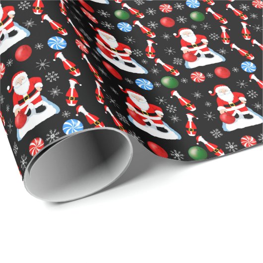 Christmas Santa's Bowling Pattern Cadeaupapier (Rol Hoek)