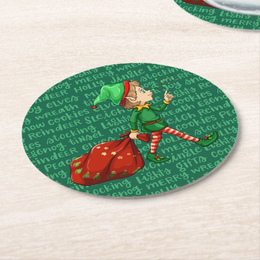 Christmas Santa's Elf Cute Holiday Cute Pattern 6 Ronde Kartonnen Onderzetter (Gebogen)