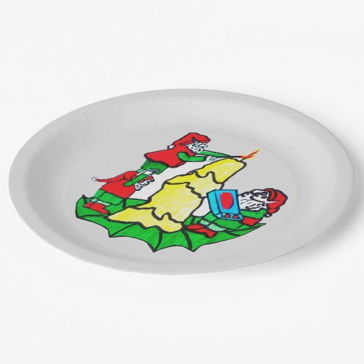 CHRISTMAS SANTA'S ELVES DECORATING PAPIEREN BORDJE (Gekanteld)