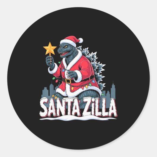 Christmas Santazilla Japanese Monster Dinosaur Boy Ronde Sticker (Voorkant)
