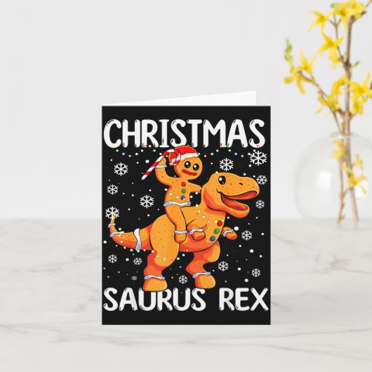 Christmas Saurus Rex Gingerbread Man Cookie Trex B Kaart (Gele Bloem)