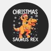 Christmas Saurus Rex Gingerbread Man Cookie Trex B Ronde Sticker (Voorkant)
