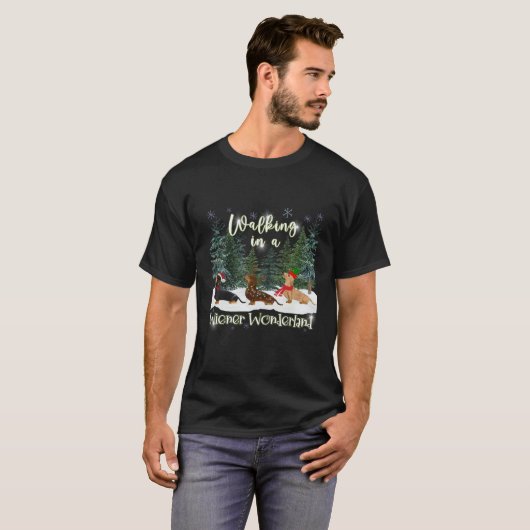 Christmas Sausage Dog Weiner Design Unisex Volwass T-shirt (Voorkant volledig)