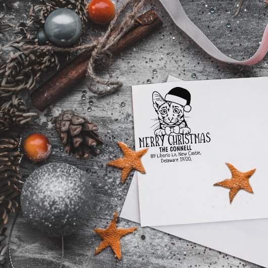 Christmas Savannah Cat Retouradres Rubberstempel