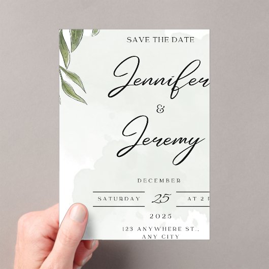 Christmas Save the Date Card Winter Wedding Pine  Acryl Uitnodigingen (Insitu (Draagbaar))