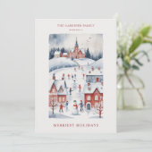 Christmas Scandinavian Style  Snowy Winter Village Feestdagenkaart (Staand voorkant)