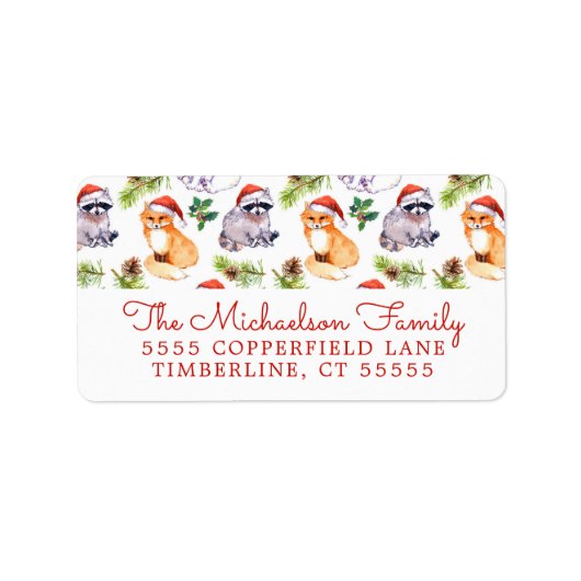 Christmas | Schattig bos dieren patroon Etiket (Voorkant)