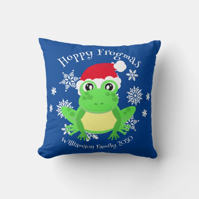 Christmas Schattige Frog Santa Hat Novelty Blue Kussen (Voorkant)