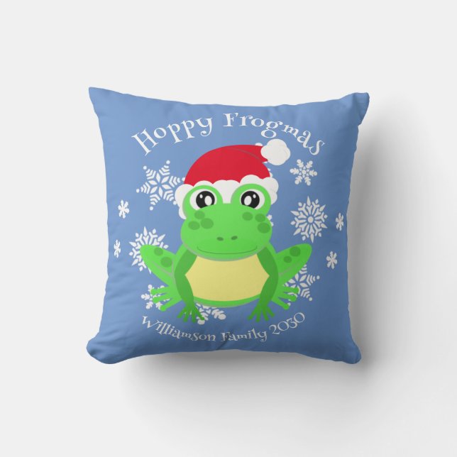 Christmas Schattige Frog Santa Hat Novelty Blue Kussen (Voorkant)
