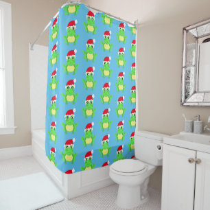 Christmas Schattige Frog Santa Hat Pattern Blue Douchegordijn