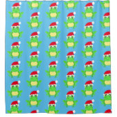 Christmas Schattige Frog Santa Hat Pattern Blue Douchegordijn (Voorkant)