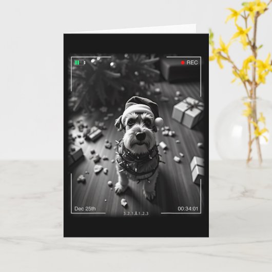 Christmas Schnauzer Caught On Camera Kaart (Gele Bloem)