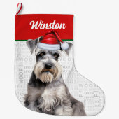 Christmas Schnauzer Dog Name Woof Background Grote Kerstsok (Voorkant)