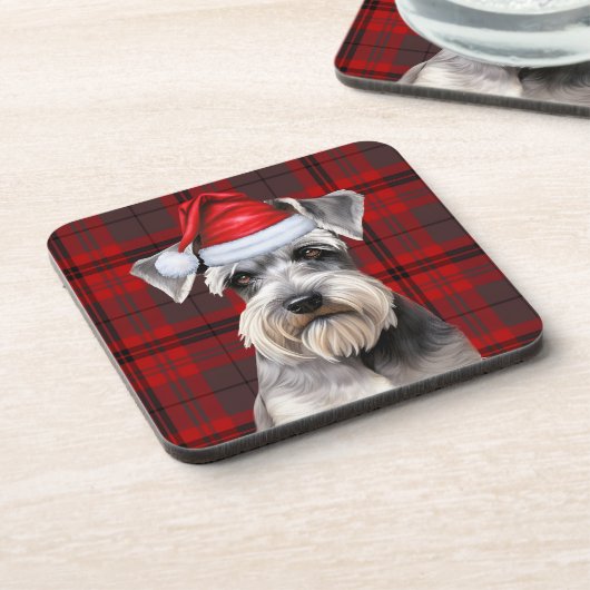 Christmas Schnauzer Dog Red Plaid Holiday Bier Onderzetter (Linkerzijde)