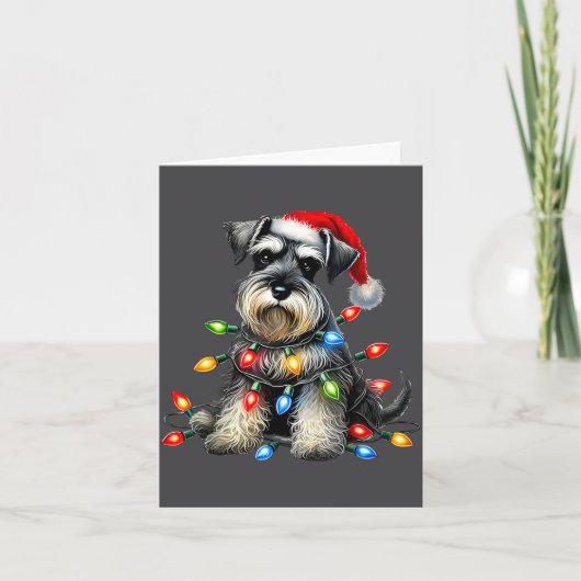 Christmas Schnauzer Dog Santa Hat Xmas Light Holid Kaart (Voorkant)